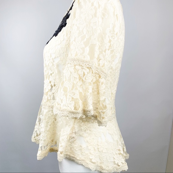 (4 for $20) FREE PEOPLE Boho Ivory Lace PeplumTop Sz S - Picture 4 of 12